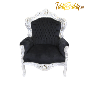 zwarte barok stoel met zilveren rand