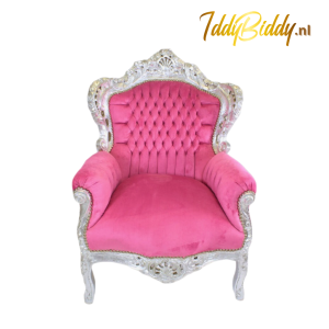 roze barok stoel met zilveren rand