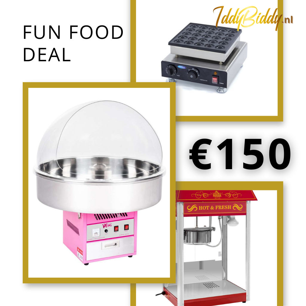 popcornmachine, suikerspinmachine en poffertjesplaat
